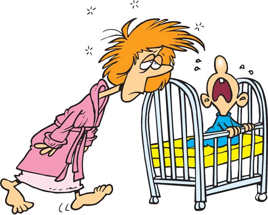 dessin bébé pleurant avec maman fatiguée