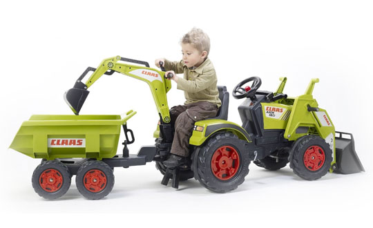 Tracteur Claas Axos + Pelle + Excavatrice + Remorque Maxi GM modele 1010W - illustration 3 avec enfant
