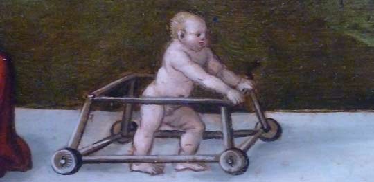 Huile sur toile 1528 bébé marchant avec un youpala
